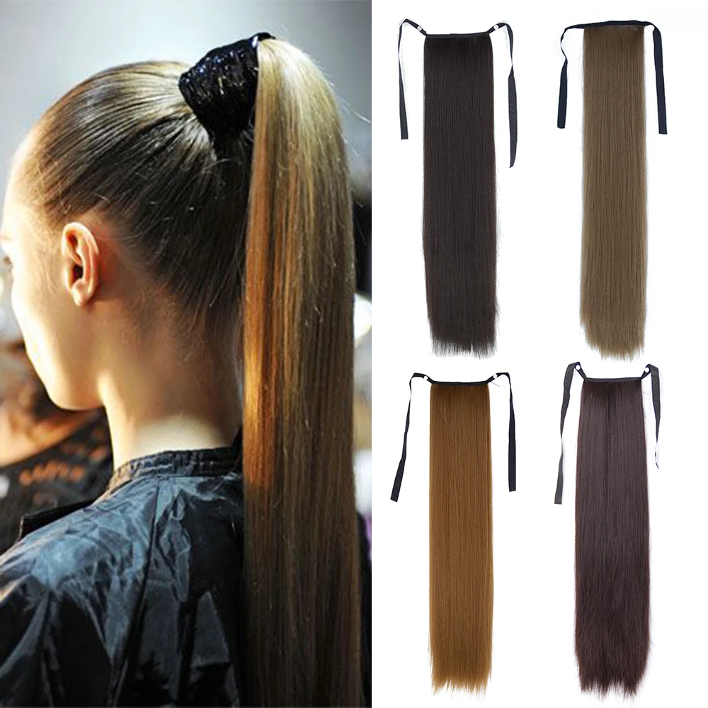 

22Inch Synthetic Hair Fiber Heat-Resistant Straight Hair With Ponytail Fake Hair Chip in Hair Extensions Pony Tail Wig