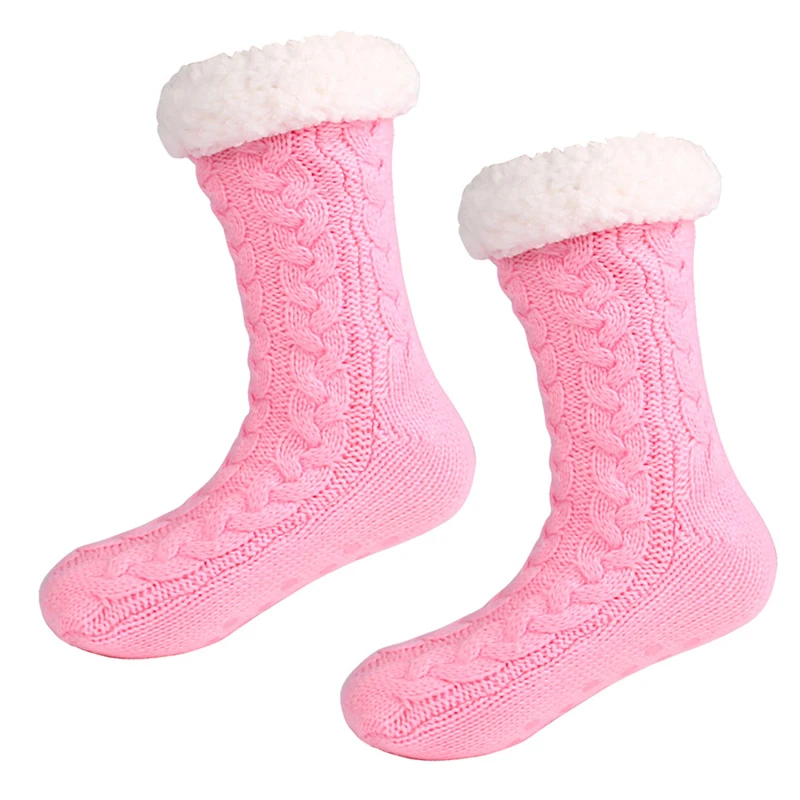 

Winter Autumn Anti Slip Slipper Socks Knitting Warm Solid Fleece Lined Non Slip Chunky Slipper Ladies Socks
