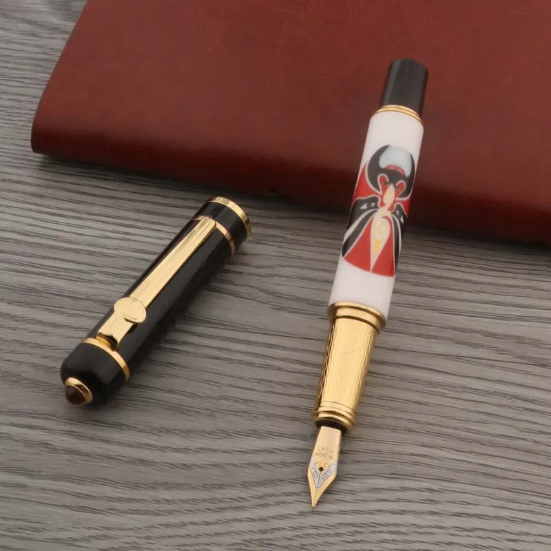 

Металлическая керамическая перьевая ручка черный золотой китайский красный дизайн лица Гуань Юй Пекинская опера канцелярские принадлежности чернильные ручки новый