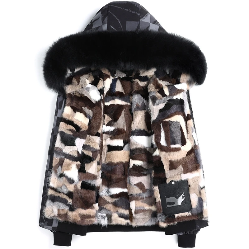 

winter Royal coat, coat, natural mink lined parka, warm parks, fox skin neck for men,