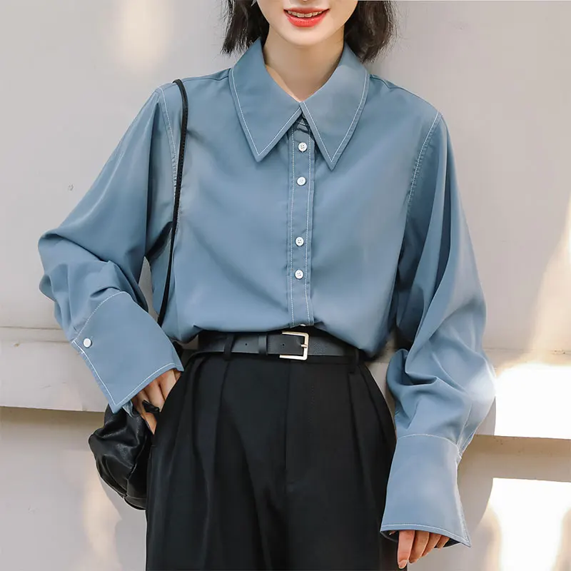 

Блузка женская с отложным воротником, белая, весна-осень, V265