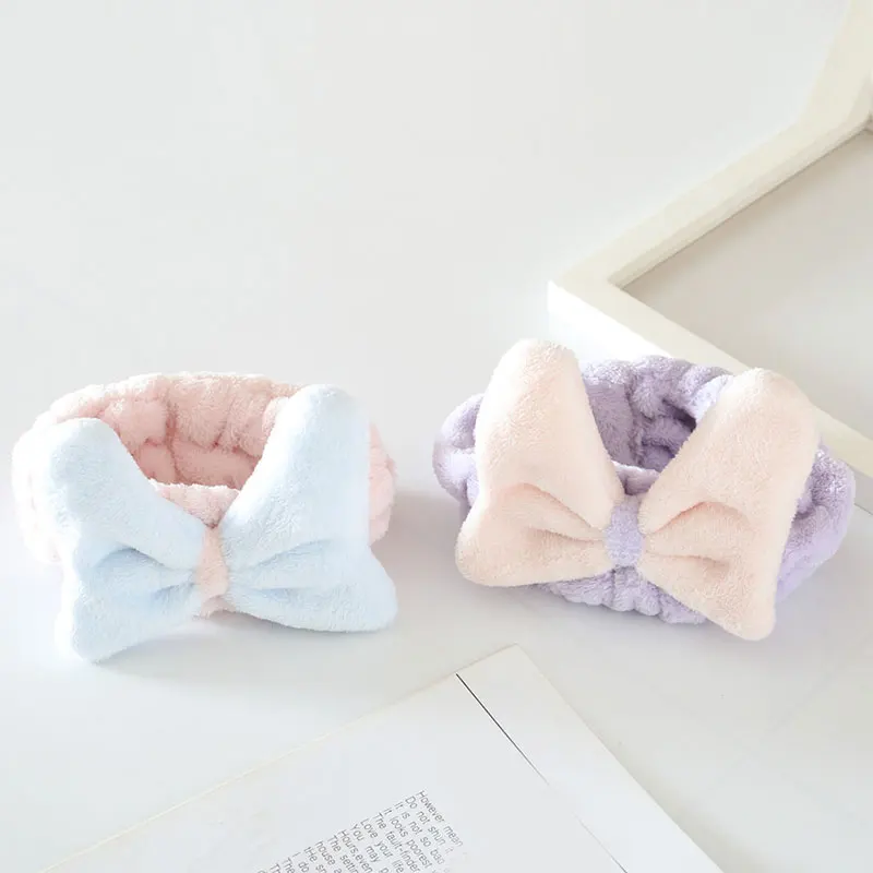 

Splicing Color Bow Wash Face Headband Makeup Hair Holder Cute Hairbands For Girls Elastic Hair Band Coral Velvet Soft Headbands