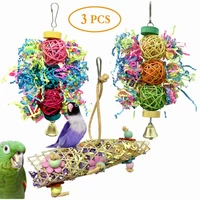 3pcslot hanging cage bird chewing rack toys set for parrot shredder foraging assorted pet molar pastime parrot toy bird supply