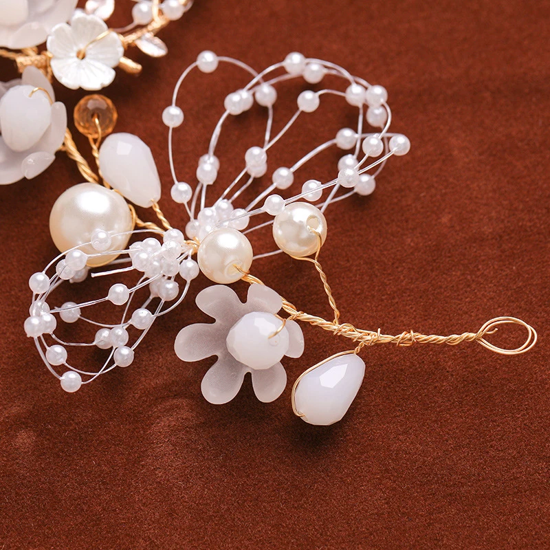 

Hairbands Gold Pearls Hair Decoration Vintage Handmade Bridal Wedding Headbands Clip Earrings Sets Jewelry Girl Women 2Pcs
