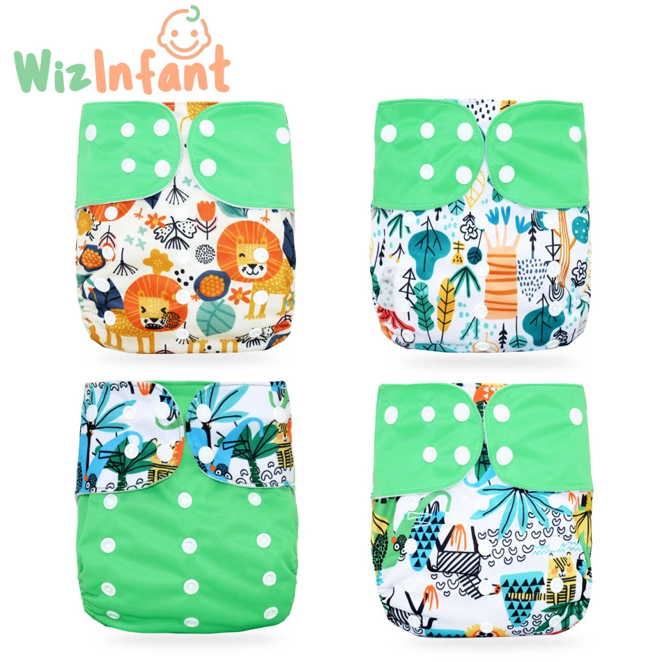 

WizInfant 2021 4pcs/set Washable Eco-friendly Baby Cloth Diaper Ecological Adjustable Nappy Reusable Diaper Fit 0-2year 3-15kg