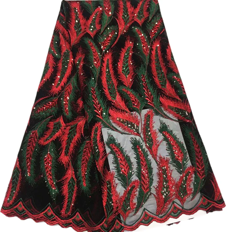 

Лидер продаж, двухцветная вышитая ткань с рисунком листьев и блестками ADF53, быстрая доставка, Тюлевая кружевная ткань