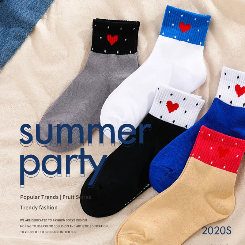 Женские носки с красным сердцем милые Простые хлопковые для колледжа новинка