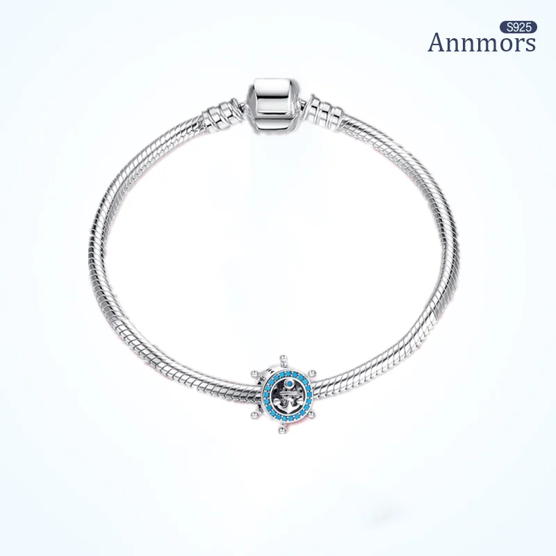 

Women Anchor Blue Sea Marine Rudder Bracelets Set Charm Silver Plating Pendant Friend Fits Pandora Bracelets Charm Jewelry