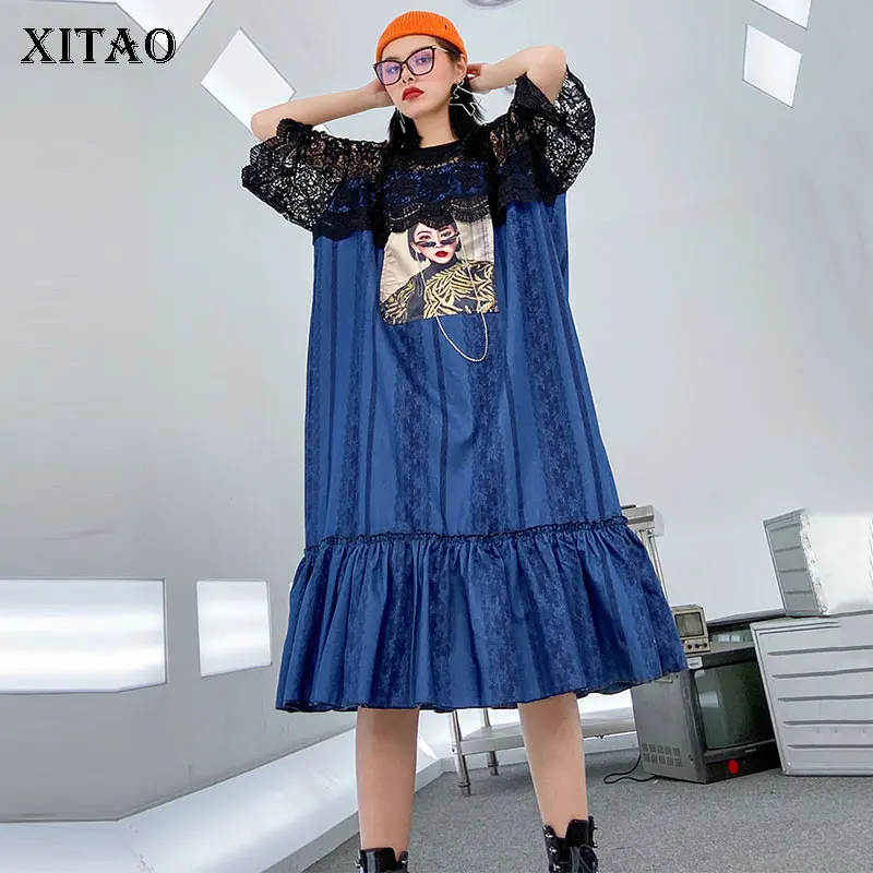 XITAO плиссированное кружевное платье модное новое женское лоскутное маленькое