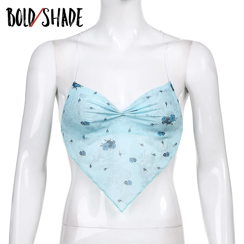 

Bold Shade E-girl 90s Aesthetic Indie Halter Tops Little Floral Ruched Crop Bustier Top Teen Style Sexy Party Harajuku Straps