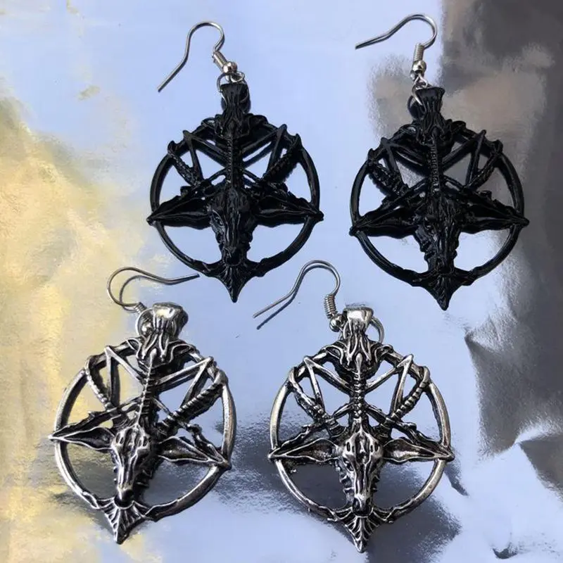Baphomet Earrings Five-pointed Star Pan God Skull Goat Head Pendant Earrings Satanism Devil Mysterious Earrings