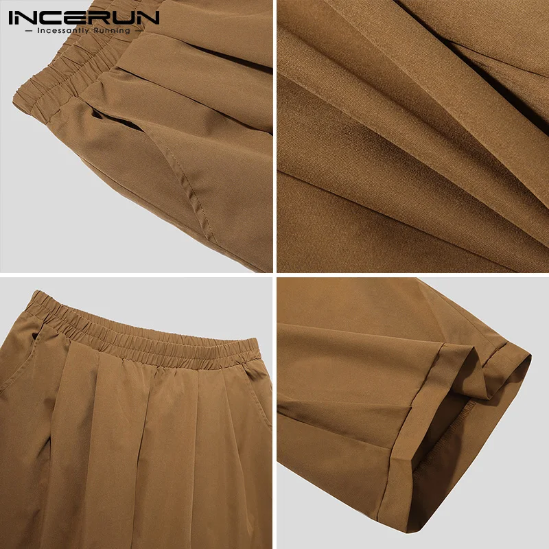 

Solid Color Men Pants Retro Joggers Casual Wide Leg Trousers Men Elastic Waist Baggy Streetwear Pantalones Hombre INCERUN S-5XL