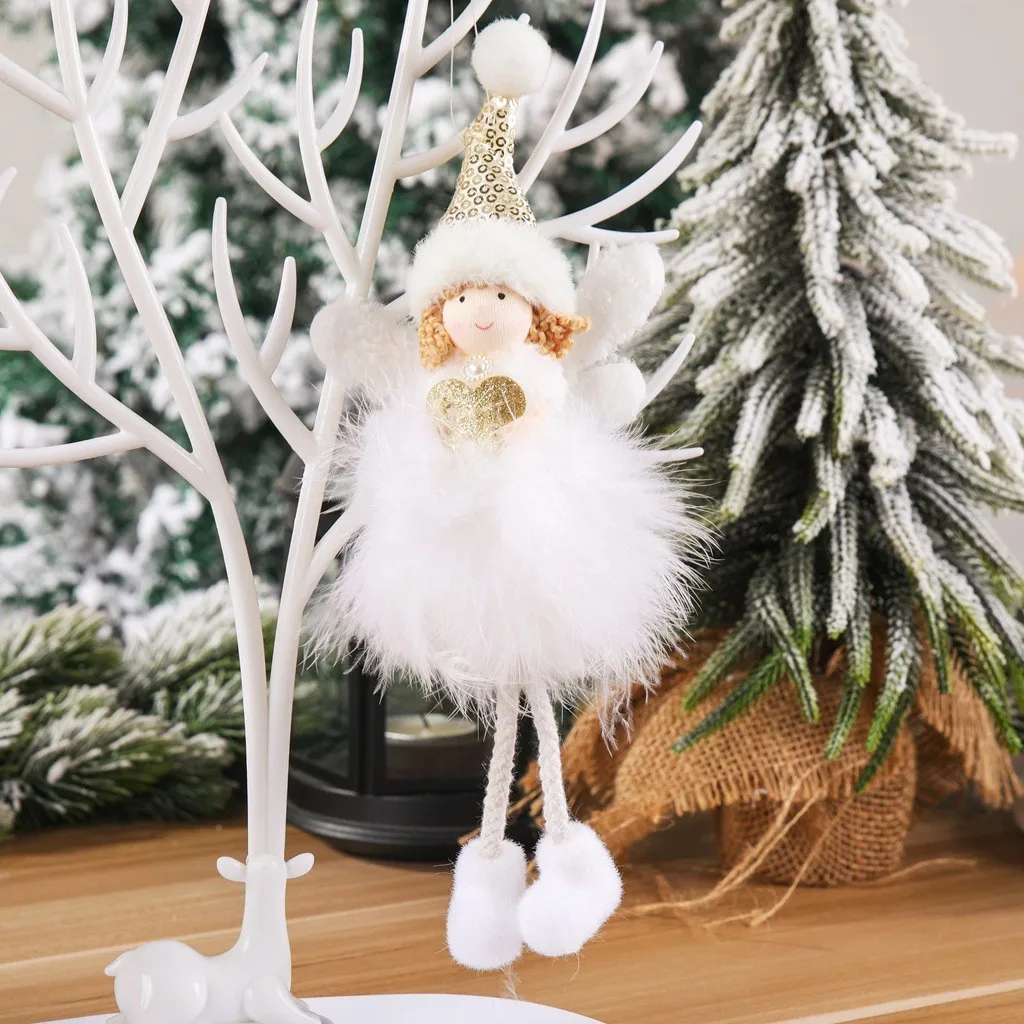 

26*11CM Christmas Cute Feather Angel Pendant Angel Plush Doll Pendant Xmas Tree Hanging Decoration Party Ornaments