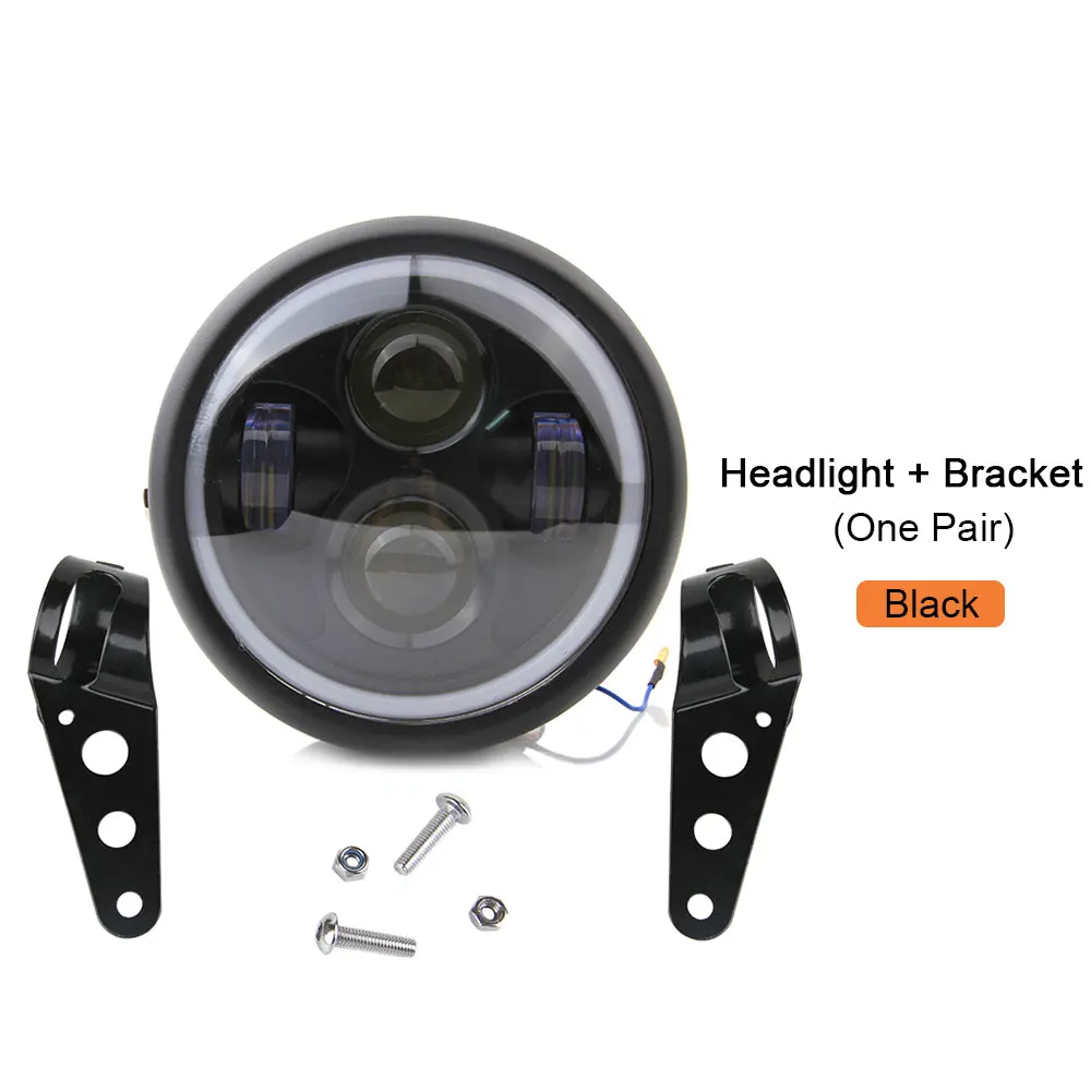 Light and Bracket Ретро 6,5 светодиодный фонарь для мотоцикла, кронштейн для фары, кольцо Ангела Hi& Lo, лампа для Harley Sportster, кафе, Racer Bobber - Цвет: Light and Bracket