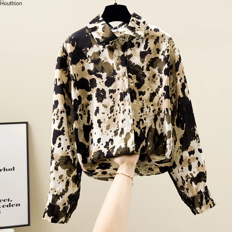 

Шифоновые женские блузки Houthion с принтом, модная Повседневная Новая блузка, корейский Топ с длинным рукавом, рубашка в стиле ретро на весну/л...