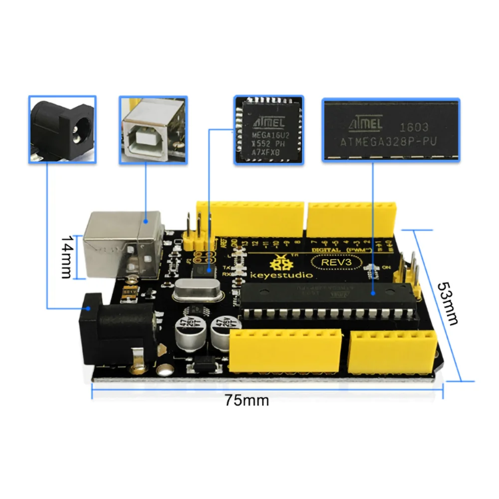 Макетная плата Keyestudio REV3 ATmega328P + usb-кабель для Arduino UNOR3 | Электронные компоненты и - Фото №1