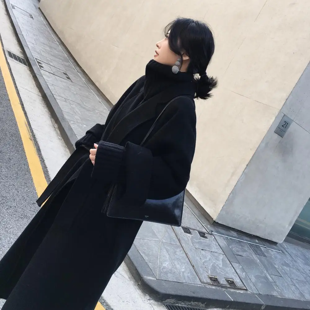 

Korean Double-sided Cashmere Woolen Coat Women Autumn Winter Female Long Lace Woolen Trench Coat Women Plus Cotton Thick L825