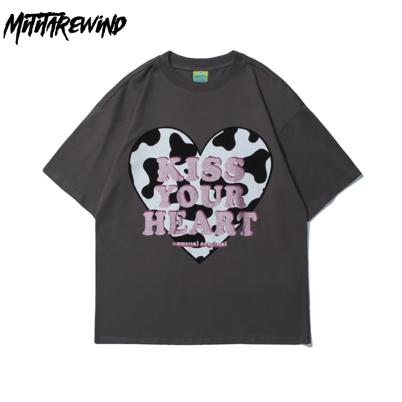

T Shirt Men Hip Hop Streetwear T-shirts Men Harajuku Love Print Glitter Design Short Sleeve Tees Shirts Casual Loose Cotton Tees