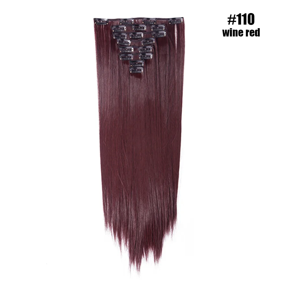 wine red S-noilite, 8 шт., накладные волосы на заколках, длинные прямые синтетические накладные волосы на заколках, натуральные шиньоны, искусственные волосы для женщин - Цвет: wine red