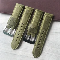 top quality 24mm grass green vintage retro italy genuine leather watchband replace for panerai watch strap pam bracelet
