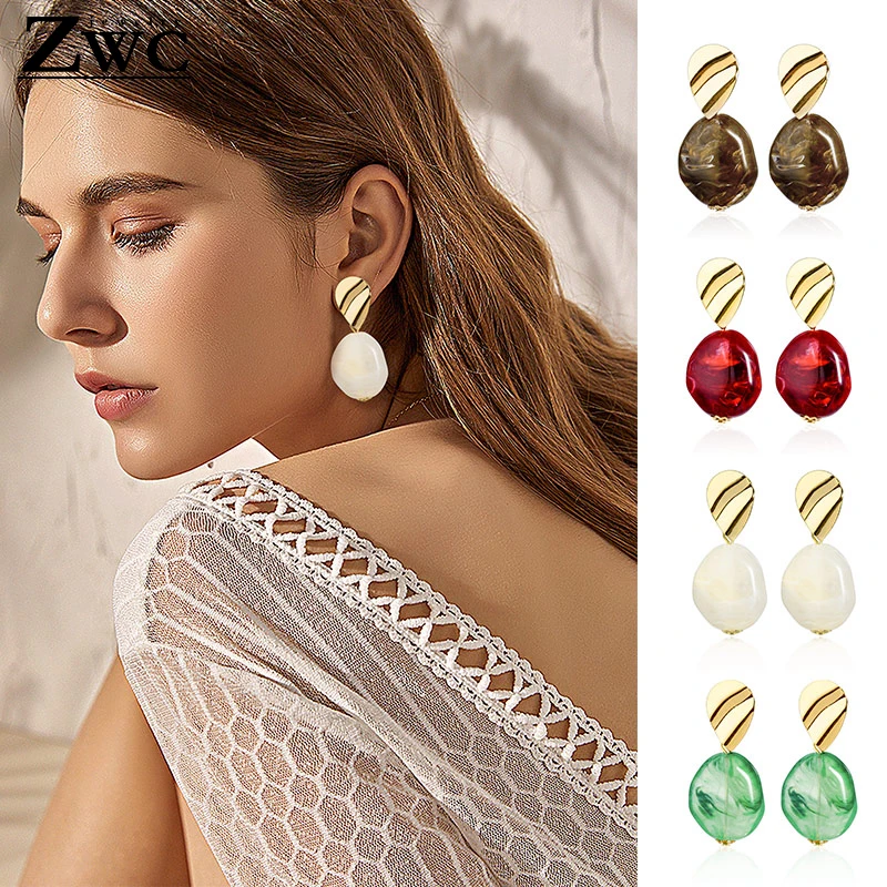 

ZWC Fashion Hot Vintage Simple Drop Earrings For Women Party Acrylic New Personality Geometric Red Earrings Wholesale