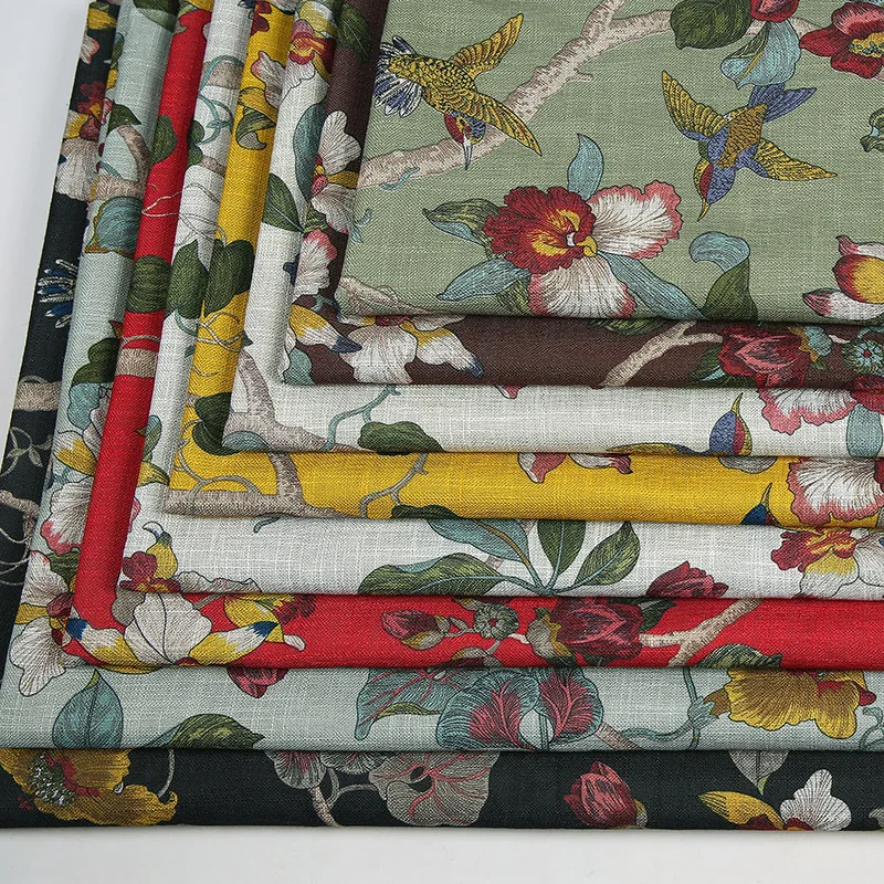 Классические Цветы и птицы, Полиэстеровая льняная хлопчатобумажная ткань 140 см x 100 см, утолщенная износостойкая ткань «сделай сам»
