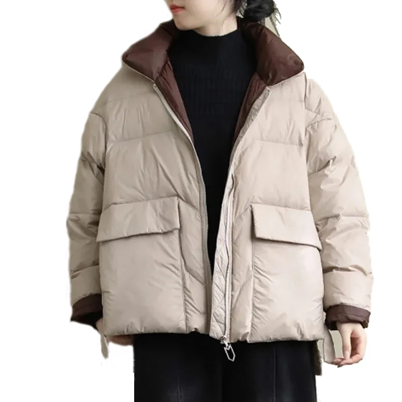 

Pop Cotton Winter Down Jacket Female Solid Warm Vintage r Loose Cotton Wild Coat Thick Warm Solid Color Coats Women