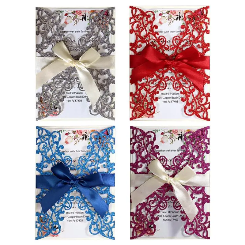 

20 Pcs Glitter Wedding Invitation Cards Personalized Hollow out Cover Pockets