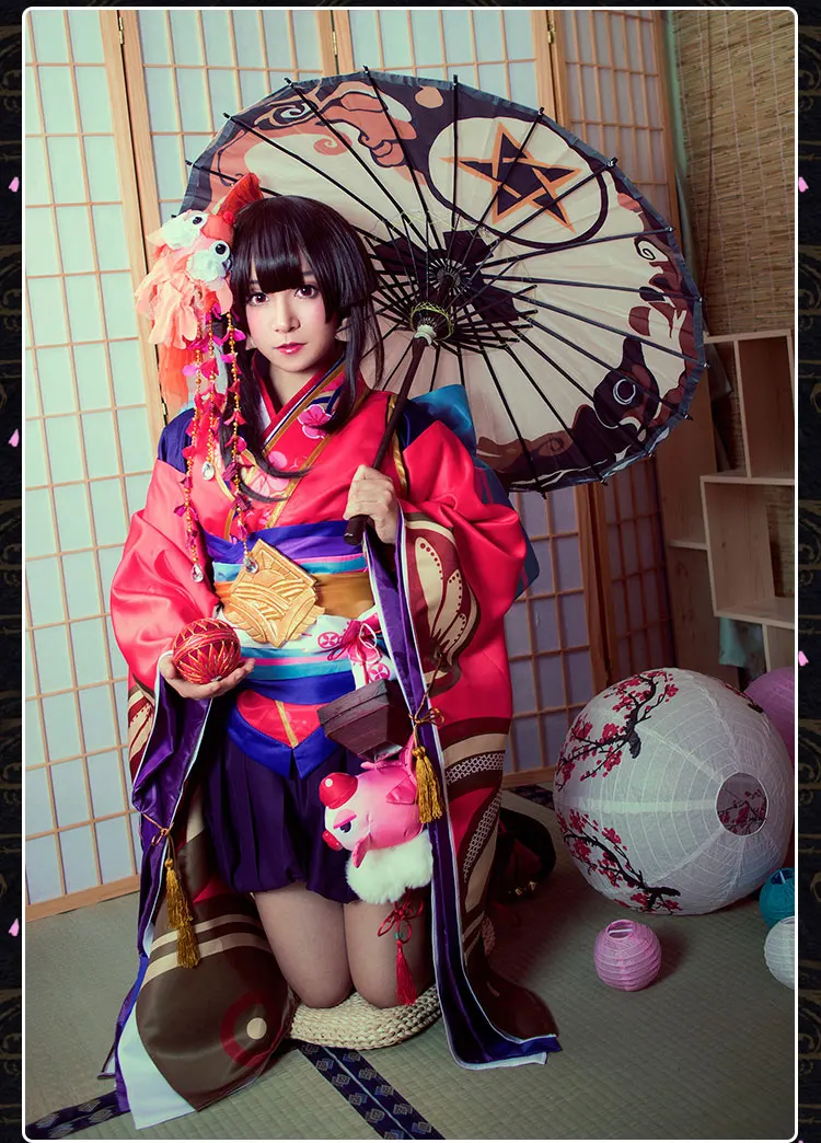 Minamoto Kagura Косплей Onmyoji Японские женщины косплей Kawaii красный кимоно костюм |