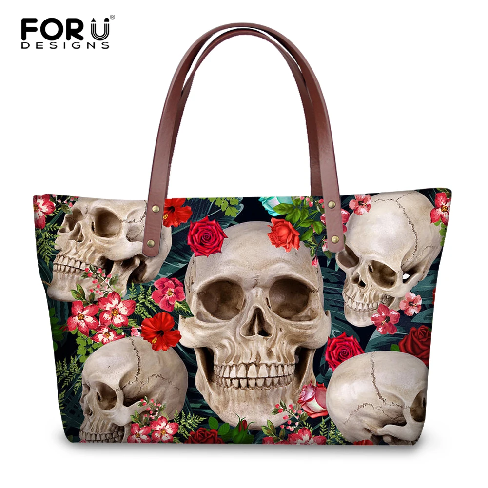 FORUDESIGNS панк череп цветочный принт 3D сумки Роскошный дизайн женский большой