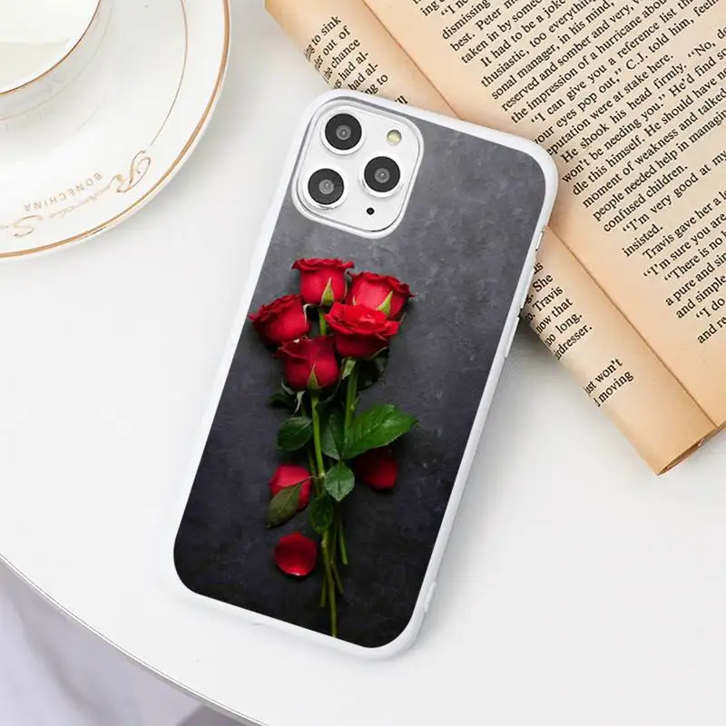 

Beautiful Red Roses Phone Case Candy Color White for iPhone 11 pro XS MAX 8 7 6 6S Plus X 5S SE 2020 XR