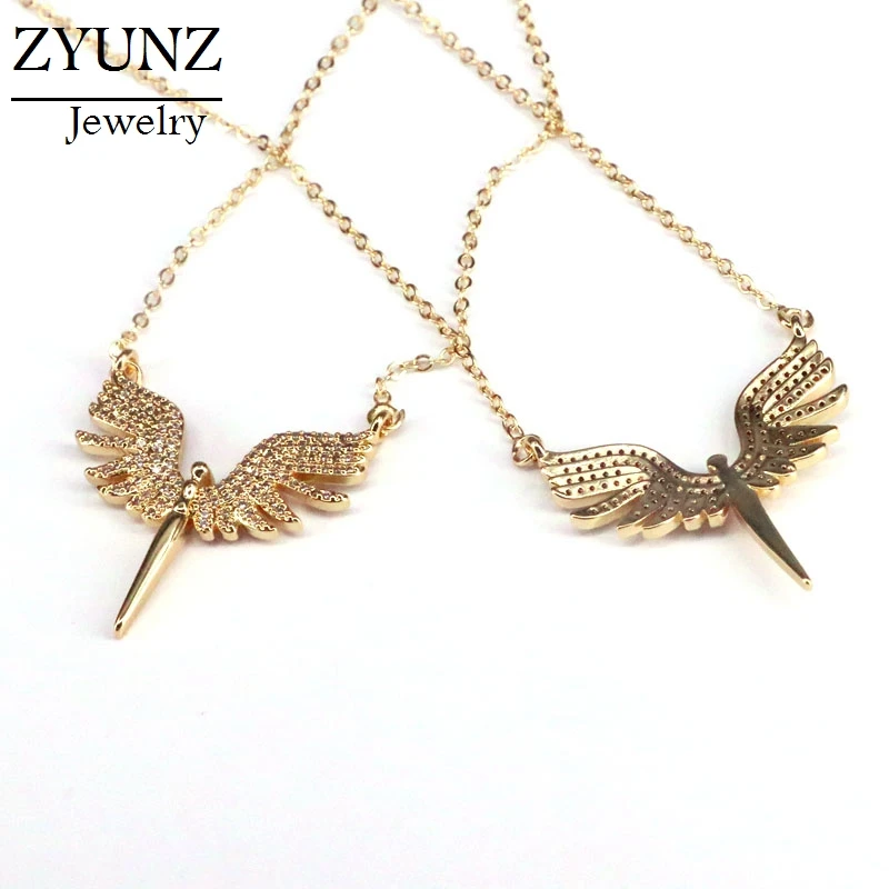 

6PCS, Fashion Pendant Necklace Gold Color CZ Paved Angel Wing Necklaces Fashion Accessory Party Jewelry