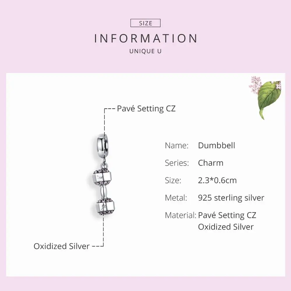 WOSTU Dumbbell Fitness Charms 925 Sterling Silver Fit Original Bracelet Pendant Beads Women DIY Necklace Sport Jewelry FIC1340 | Украшения