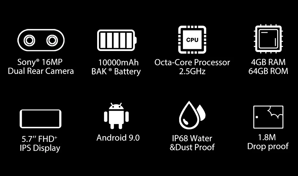 Смартфон Blackview BV9500 Plus, 10000 мАч, Helio P70, четыре ядра, 4G, IP68, водонепроницаемый, 5,7 дюймов, FHD, 4 Гб+ 64 ГБ, Android 9,0, мобильный телефон