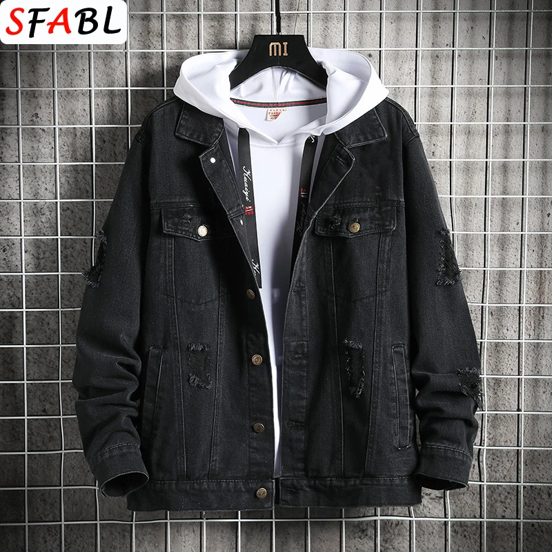 

SFABL New Arrival Retro Denim Jacket Men Fashion Solid Color Single Breasted Jeans Jacket Men Autumn Slim Fit Mens Jacket Youth