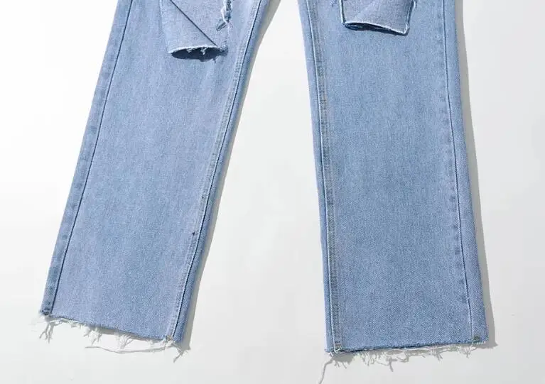 

2021 New High Waist Jeans Women's Fashion Loose Destroyed Hole Denim Pants Casual Vintage Wide Leg Jeans Trousers p2410