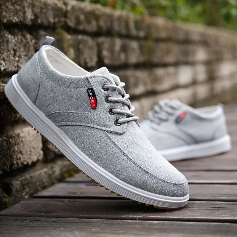 

2020 Fashion Men's Casual Shoes Size 44/45 Gray Canvas Sneakers Male Lace-Up Trainers Teens Boys Classic Autumn Sport Shoes