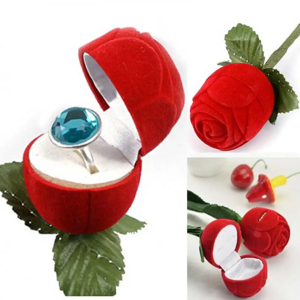 

1 Piece Rose Shape Ring Box Engagement Velvet Wedding Earring Ring Pendant Jewelry Display Valentine Day Gift Jewelry Case