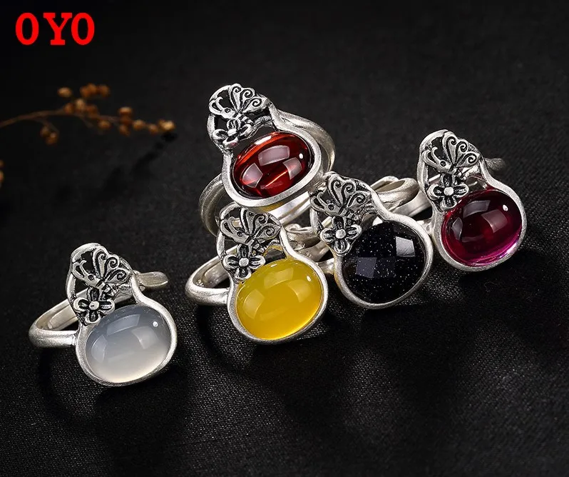 

100%925 silver restoring ancient ways recent Mosaic chalcedony pomegranate red corundum blue sandstone wholesale opening ring