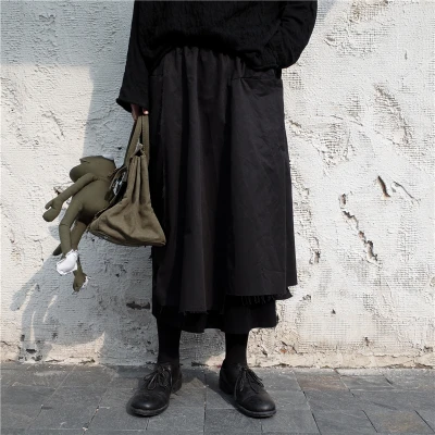 Новая стильная зимняя тёмная Двухслойная юбка с асимметричным подолом | Женская