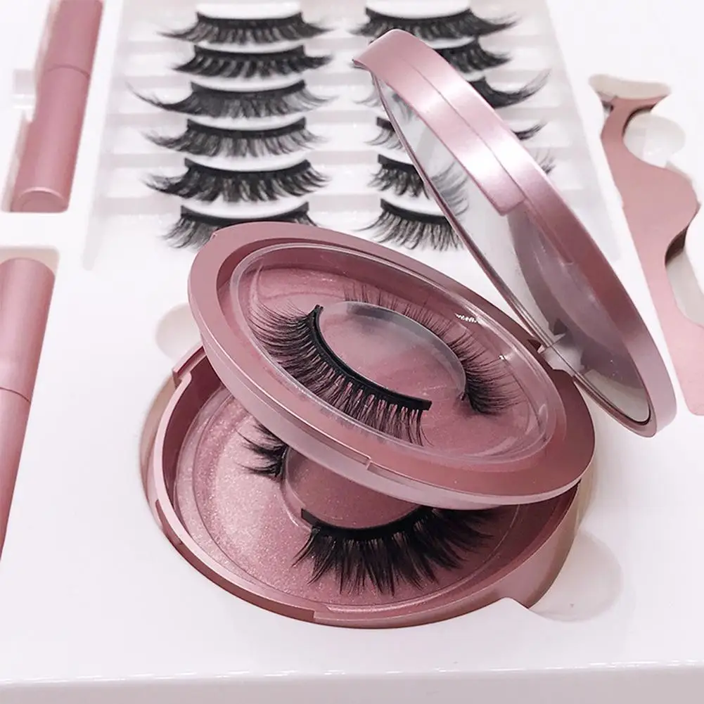 

8 Pairs Of Magnet False Eyelashes With Round Box Mirror Magnetic Magnet Glue Eyelashes Eyelashes Eyeliner Free Magnetic D5Y8