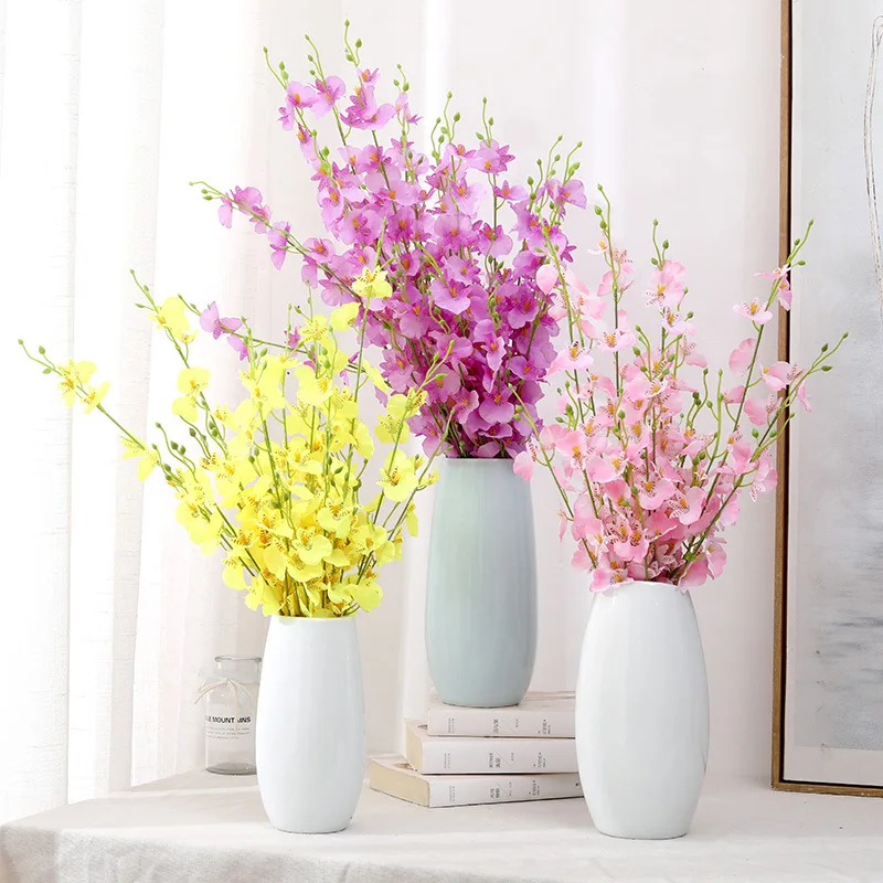

5pcs/set 5 Fork Artificial Flowers Yellow Dancing Orchid Vases for Wedding Home Decoration Phalaenopsis Bouquet Silk Christmas