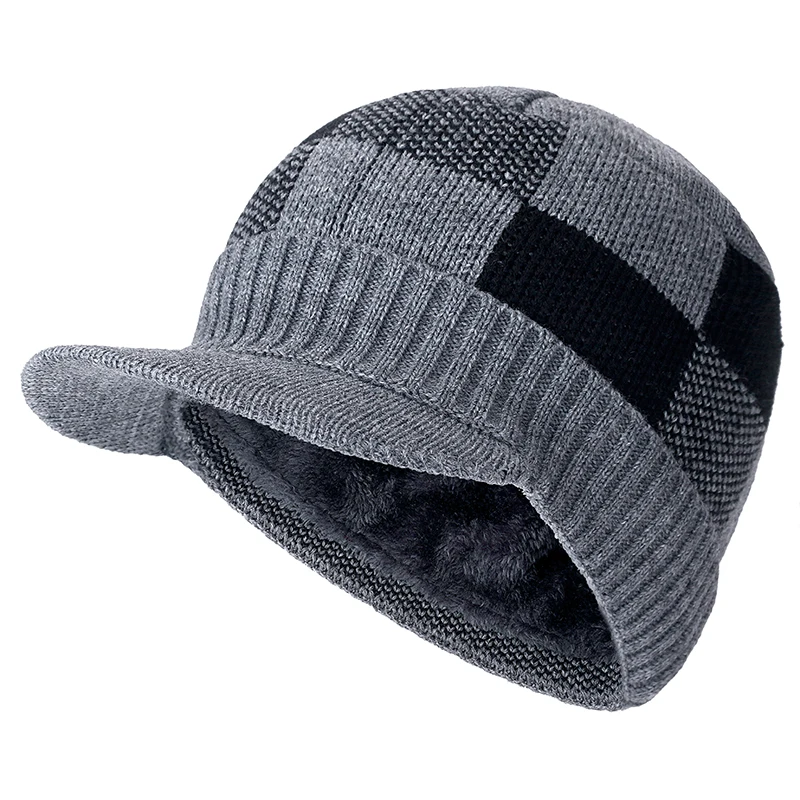 Высококачественные хлопковые зимние шапки с меховыми полями Skullies Beanies, шапка для мужчин и женщин, шерстяные шапки, маска Gorras Bonnet, вязаная шапка - Цвет: gray