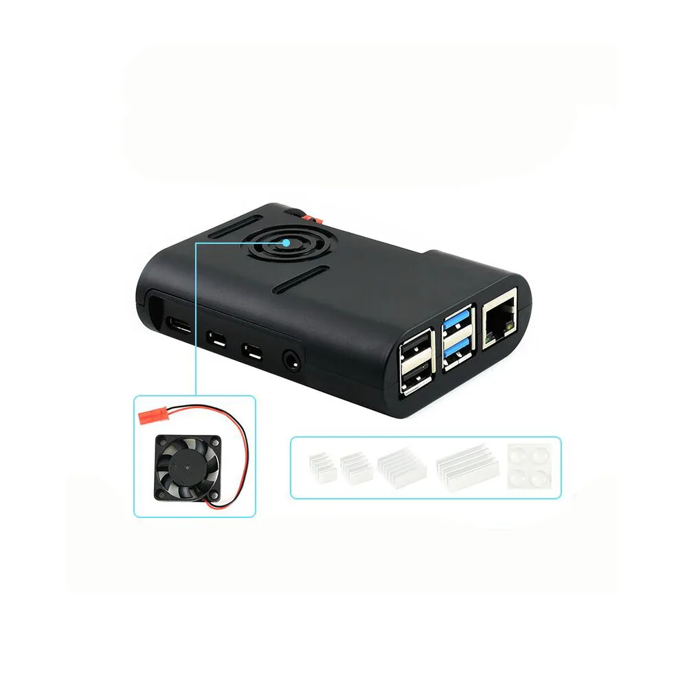 

Чехол Waveshare из черного АБС-пластика для Raspberry Pi 4 с охлаждающим вентилятором