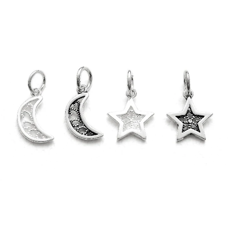 

925 Sterling Silver Pendant Diy Bracelet Bangle Necklace Fashion Sky Star Moon Hollow Charms For Jewelry Making