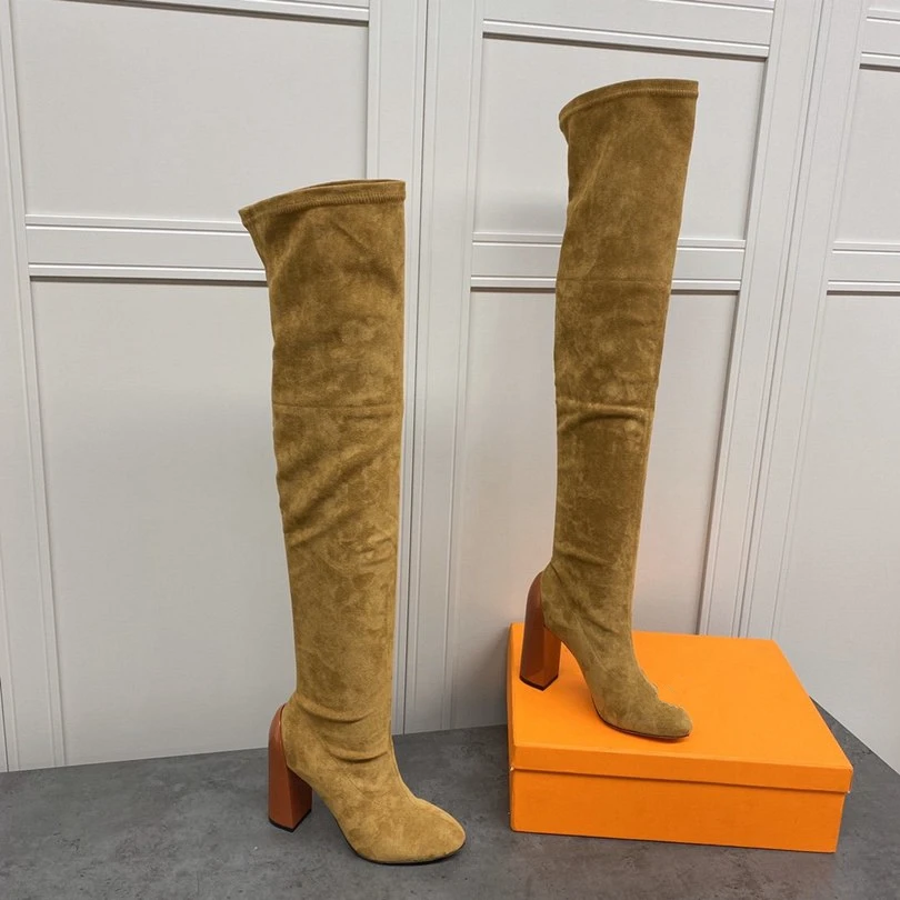 Goedkoop Slip Op Winter Over De Knie Laarzen Vrouwen Stretch Suède Dikke Hoge Sexy Vrouw Schoenen Lange Bota Feminina Zapatos De Mujer