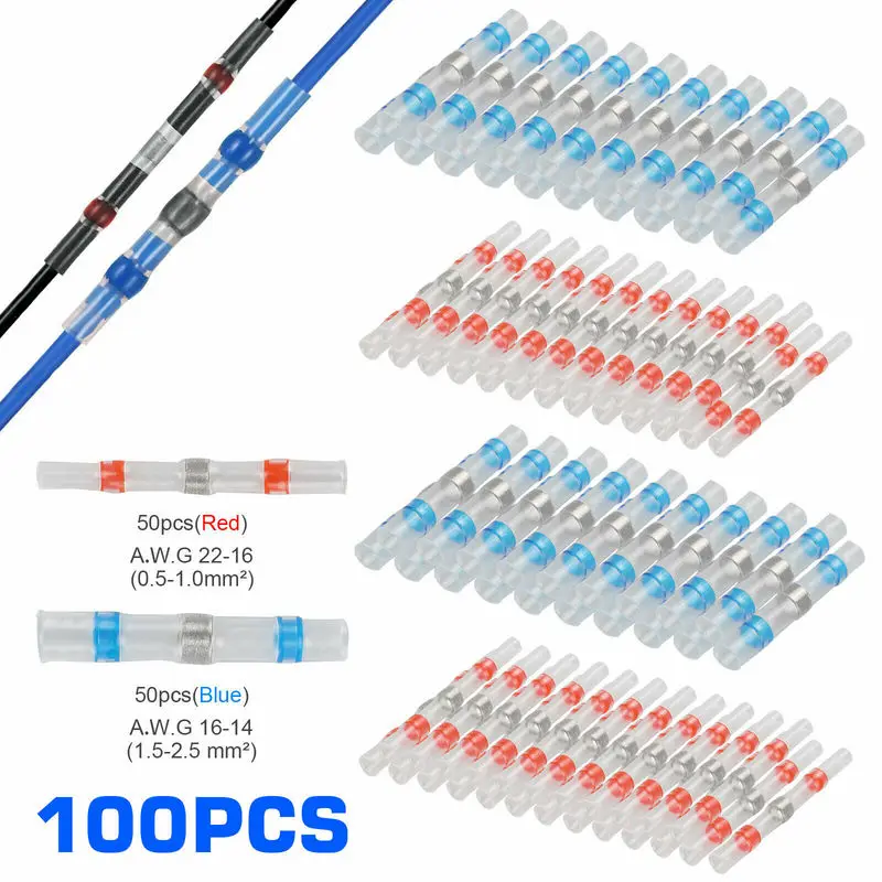 100 шт. электрические соединители для проводов набор припоя термоусадочные