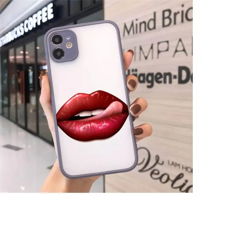 

Sexy lady make up Pink Red lips rolling Phone Cases matte transparent For iphone 7 8 11 12 plus mini x xs xr pro max cover