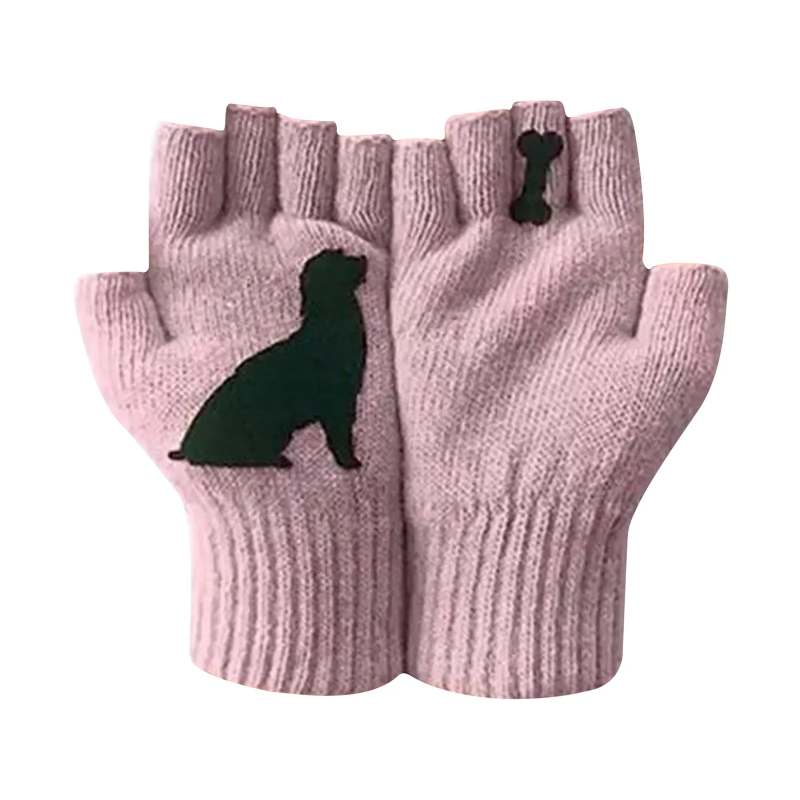 Женские шерстяные перчатки на осень и зиму с полупальцами уличные теплые принтом
