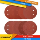 10 шт., 6 дюймов (150 мм), 6 отверстий, крючок и петля из оксида алюминия, шлифовальные диски для деревообработки, электроинструменты, полировальные аксессуары